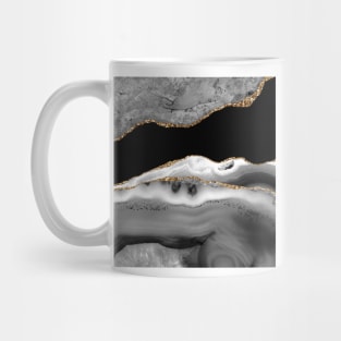 Watercolor Agate in Monochrome, Black and White, Faux Glitter Veins Mug